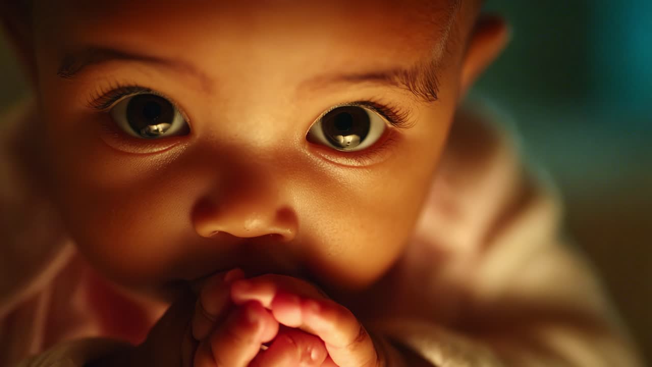 A Portrait of Innocence: A Close-Up Capturing a Baby's Expressive Eyes and Curious Nature, Evoking Feelings of Joy, Wonder, and Tenderness in a Serene Setting