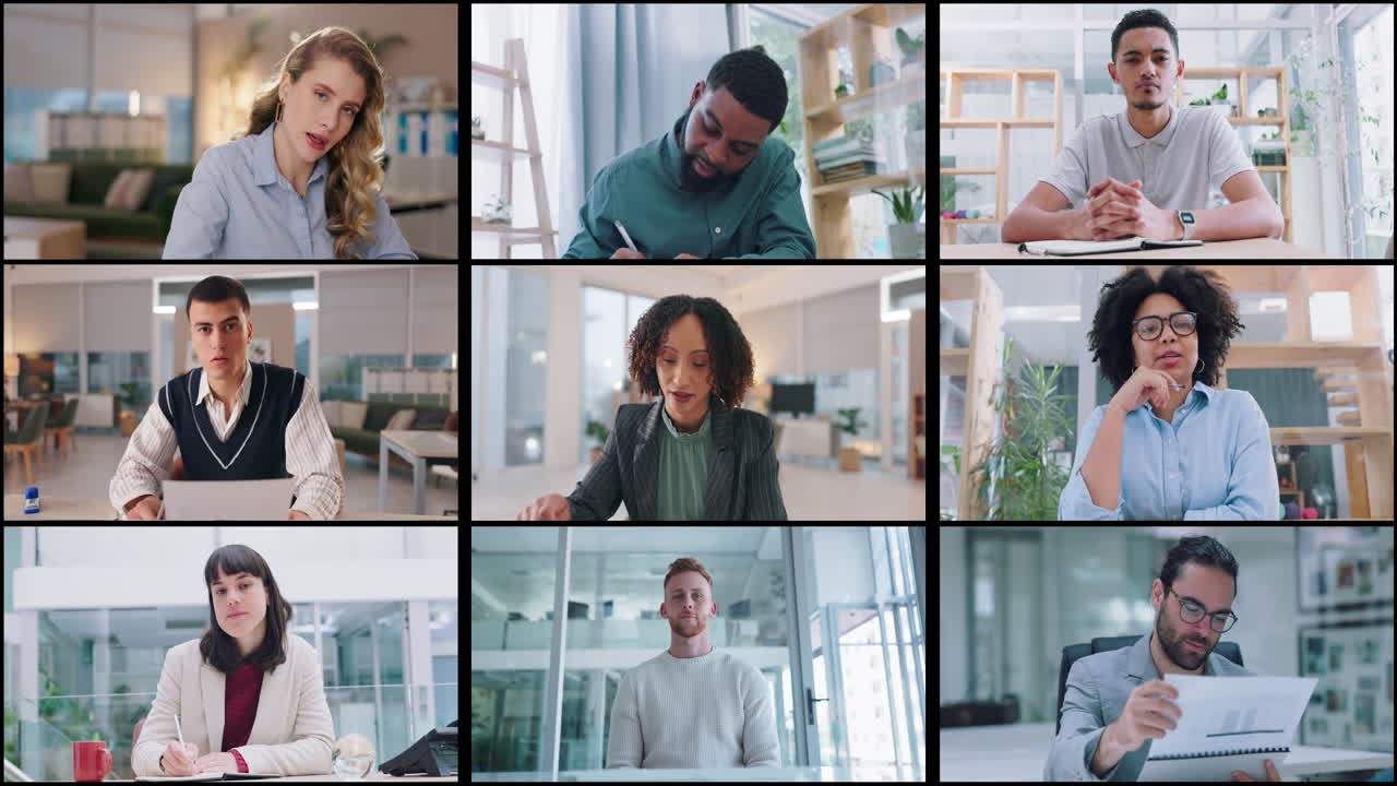A virtual meeting of a diverse team using video conferencing technology
