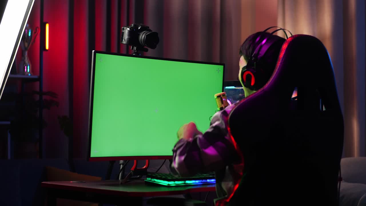 Back View Of Asian Boy Streamer Screaming Goal And Dancing Celebrating ...