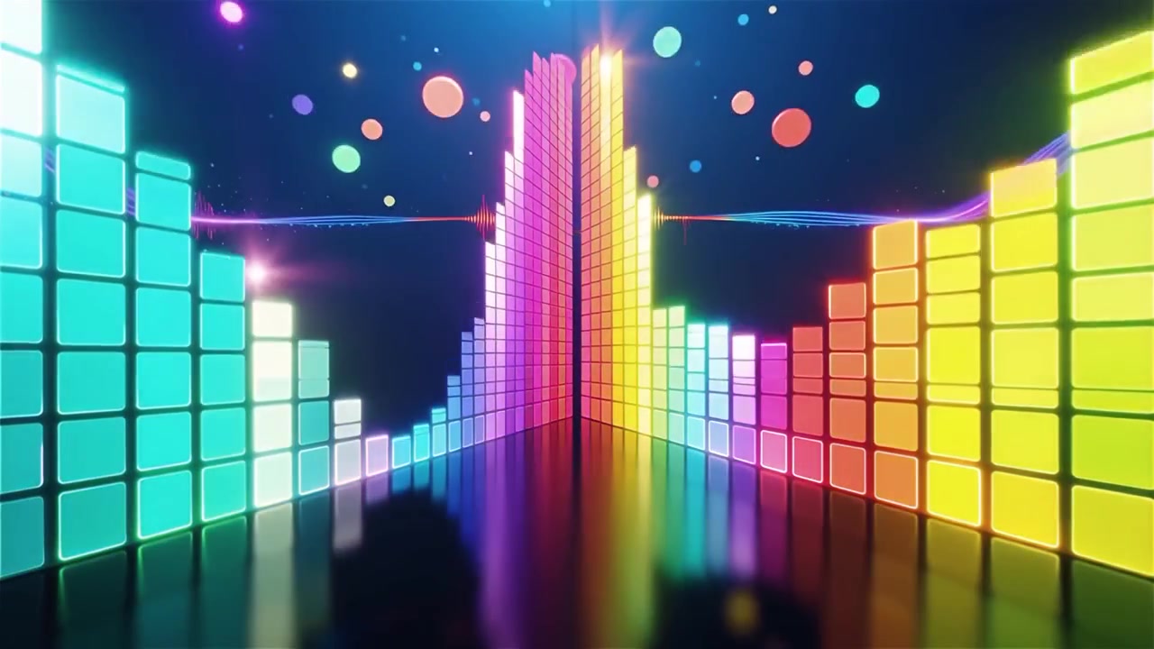 Futuristisk regnbuefarvet neon musik equalizer visualisering baggrund.