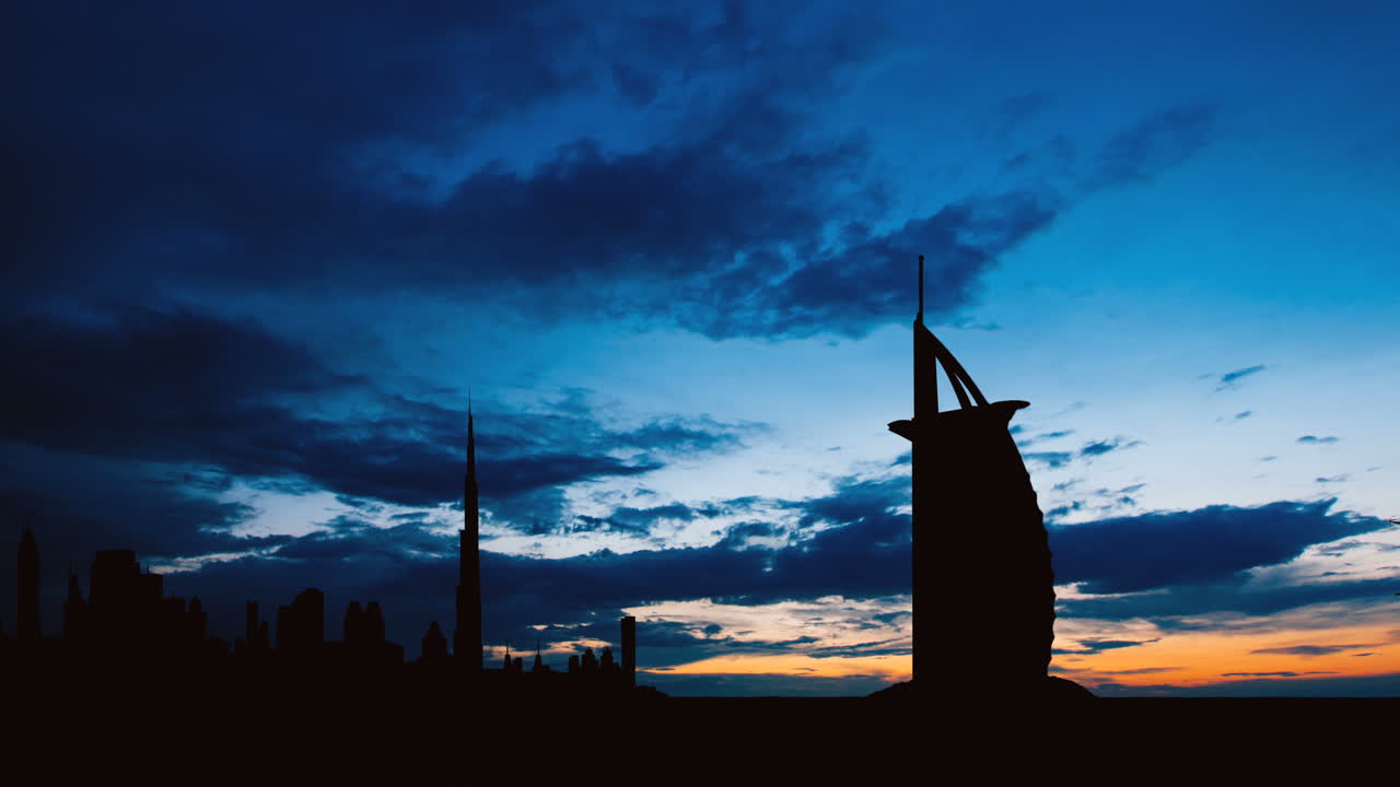 Dubai Skyline at Sunset Silhouette
