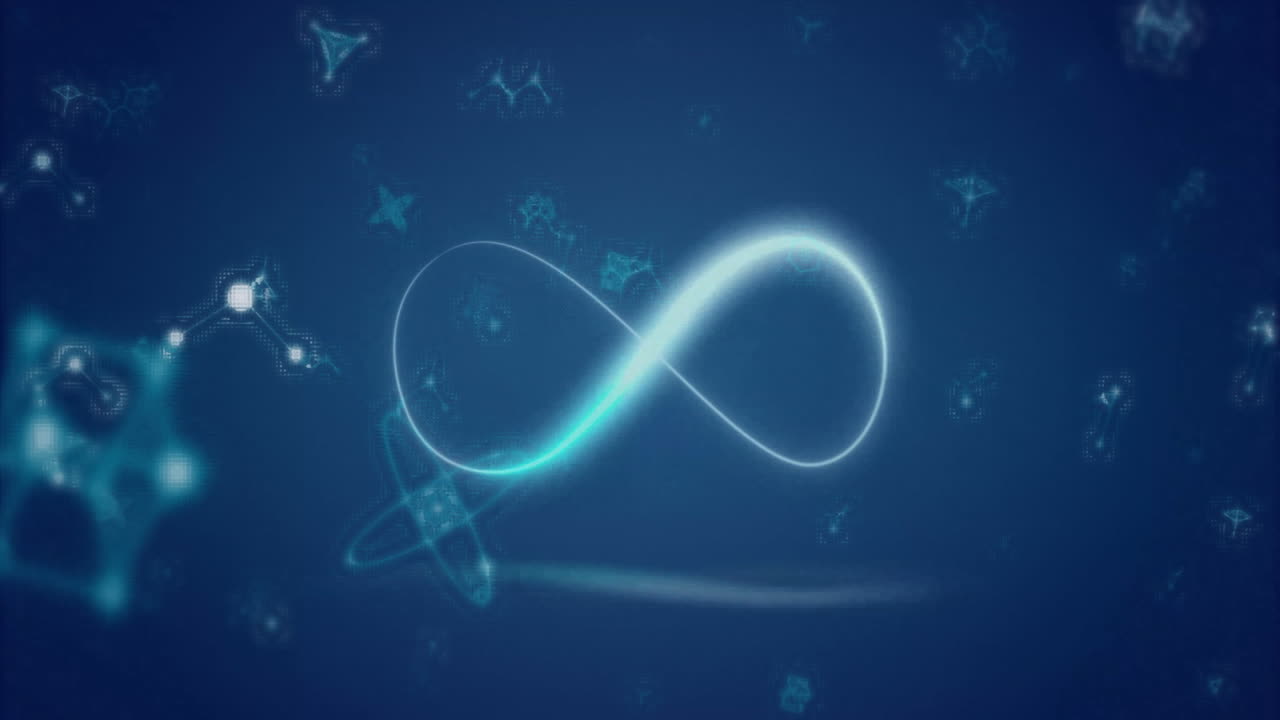 Animation of infinity sign over molecules on blue background