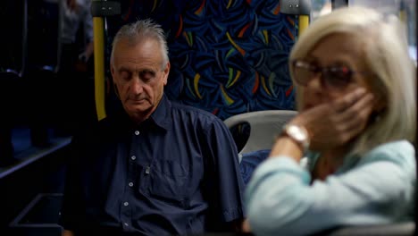 senior commuters sleeping while travelling in bus 4k