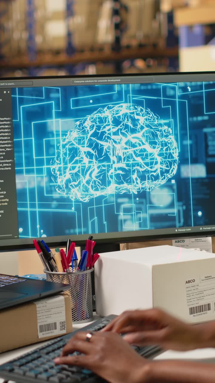 Vertical Video African american woman uses AI deep learning software for e-commerce