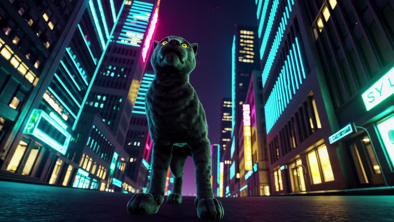 Cyberpunk Cat in Neon City