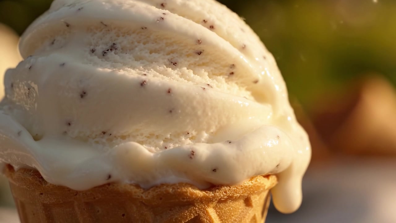 Deliciosa Casquinha de Sorvete Cremoso Derretendo ao Sol, Exibindo Sua Textura Rica e Espiralada e Sabor Irresistível Que Evoca Refrescantes Memórias de Verão
