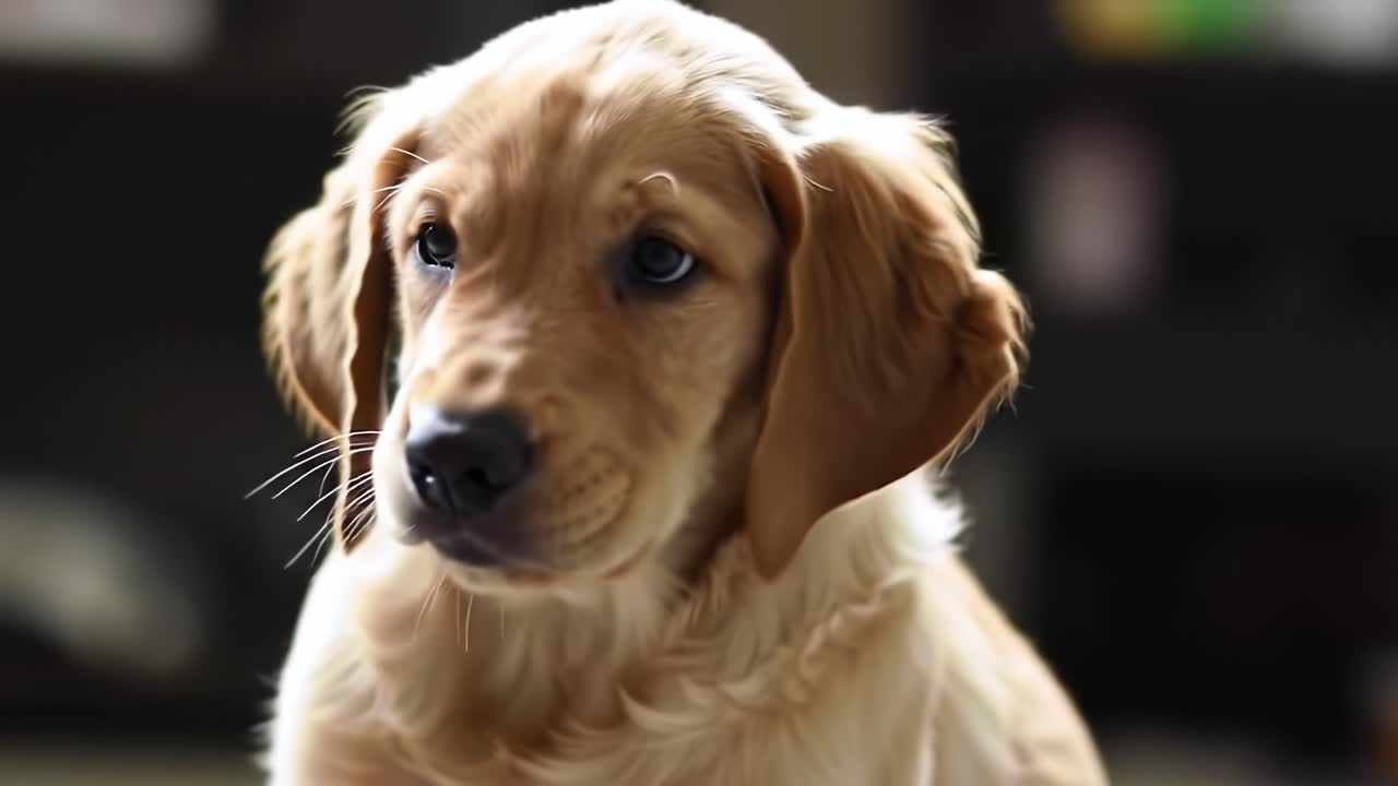 Adorable Golden Retriever Puppy Displaying Curiosity and Playfulness with Captivating Expressions in a Cozy Indoor Setting