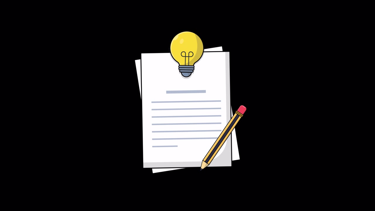 Documento animato con lampadina e matita per idee creative