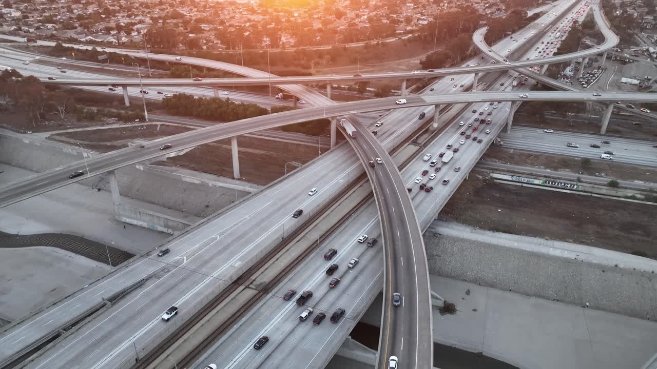 Aerial Los Angeles Freeway Interchange Rising
