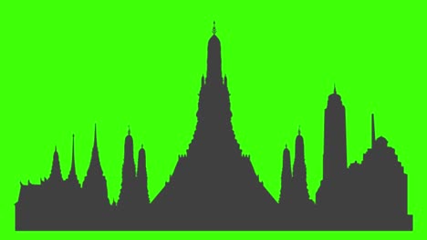 silhouette of bangkok city icon popping up on the green screen