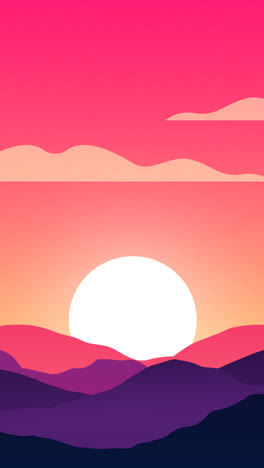 an animation of a natural background with mountains landscape and sun