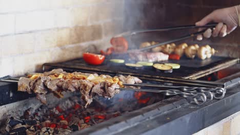 grilled meat and vegetables. preparing traditional meat on barbecue