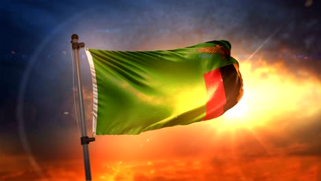 la bandera de zambia retroiluminada en el hermoso amanecer en movimiento lento 4k