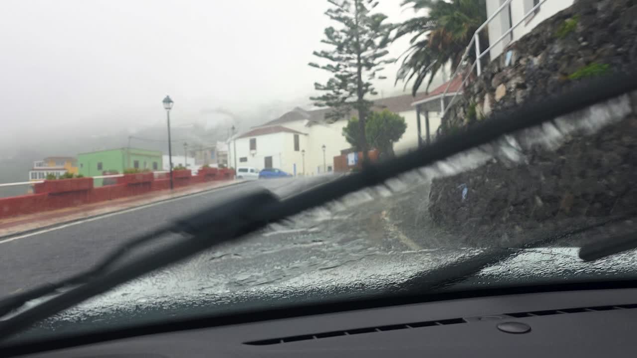 Rainy roads in Tenerife during Storm Therese, creating street rivers