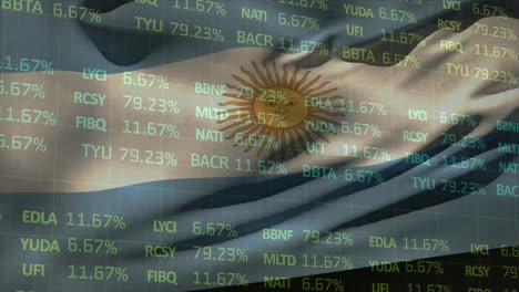 animation of argentinian flag over financial data processing