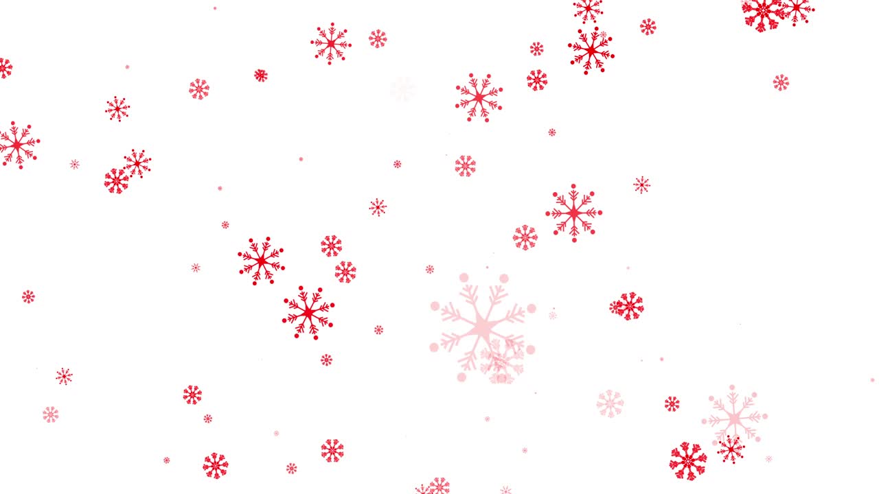 copos de nieve rojos cayendo contra un fondo blanco