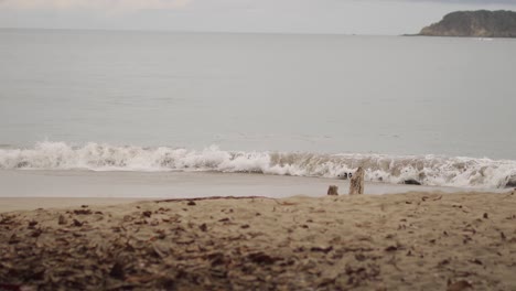 Toma-Panorámica-De-Las-Olas-Rodando-Hacia-La-Playa-Solitaria