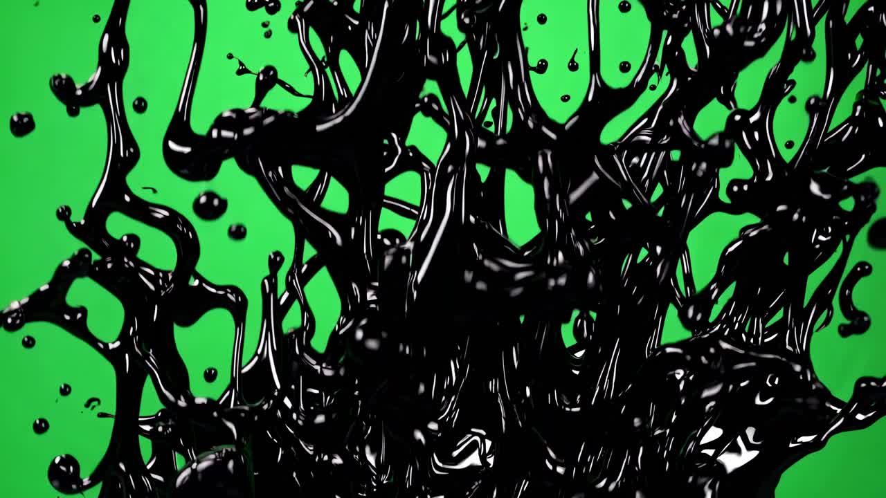 Black Liquid Splashing on Green Screen
