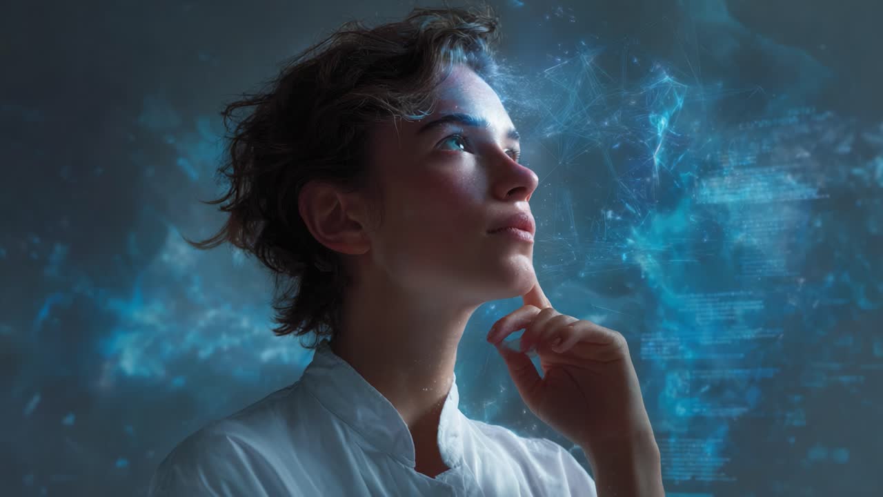 A Reflective Thinker Engaging with a Vivid Digital World, Exploring the Intersection of Humanity and Technology Through a Captivating Portrait