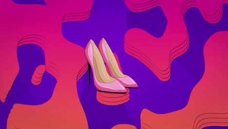 animation of pink high heeled shoes on purple and pink abstract background