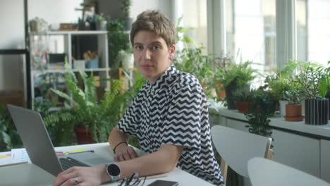 portrait of businesswoman in comfortable office