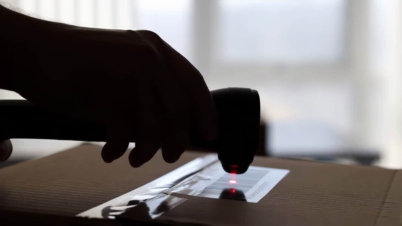 Hand Scanning Barcode on a Cardboard Package