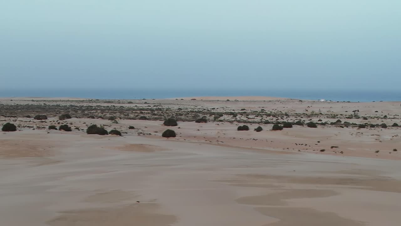 Små figurer af mennesker, der slapper af på en vidtstrakt gylden strand