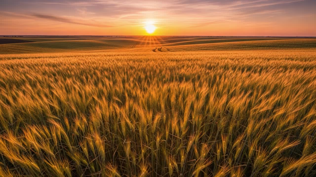 Golden Sunset Over a Wheat Field