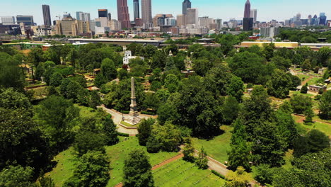 Fly-above-cemetery-in-city