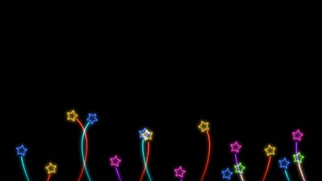 Blue yellow pink green color glow flowers stars grow and faded on the black screen