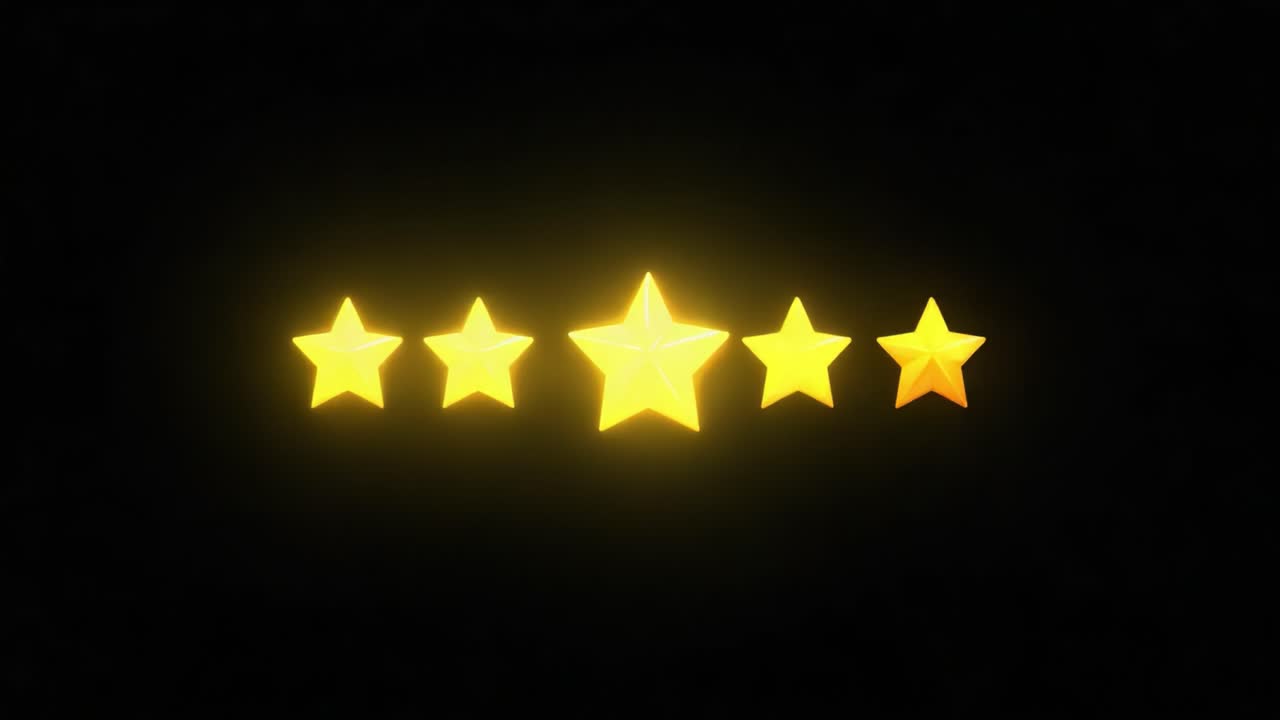 A Stunning Visual Representation of Five Orange Stars Icons That Symbolize Rating and Quality Assessment in a Minimalistic Style Against a Black Background