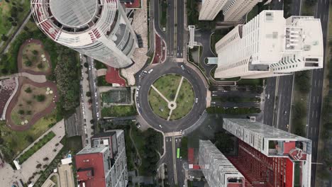 Birds-eye-view-of-Santa-Fe-Avenue-and-its-buildings,-Lomas-de-Santa-Fe,-Mexico-City