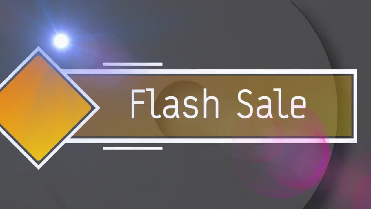 로딩 서클과 렌즈 플레어 위에 기하학적 모양으로 플래시 판매 텍스트의 애니메이션