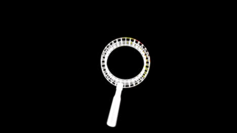 Animation of magnifying glass moving on black background