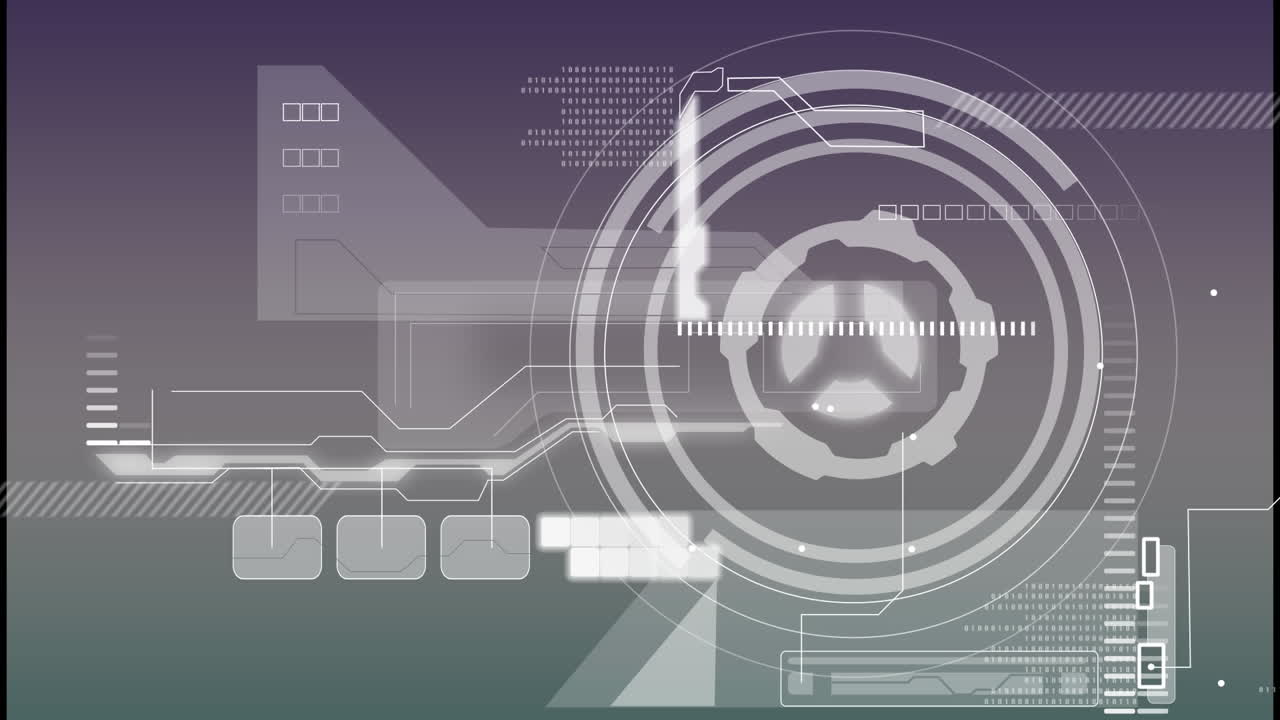 Animation of arc reactor, loading bars and rectangles against abstract background