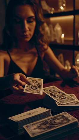 Woman Reading Tarot Cards in a Crystal Shop