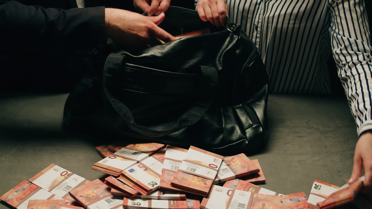 Specialised police officer Counting dollar banknotes in crime lab, conceptual image. High quality 4k footage