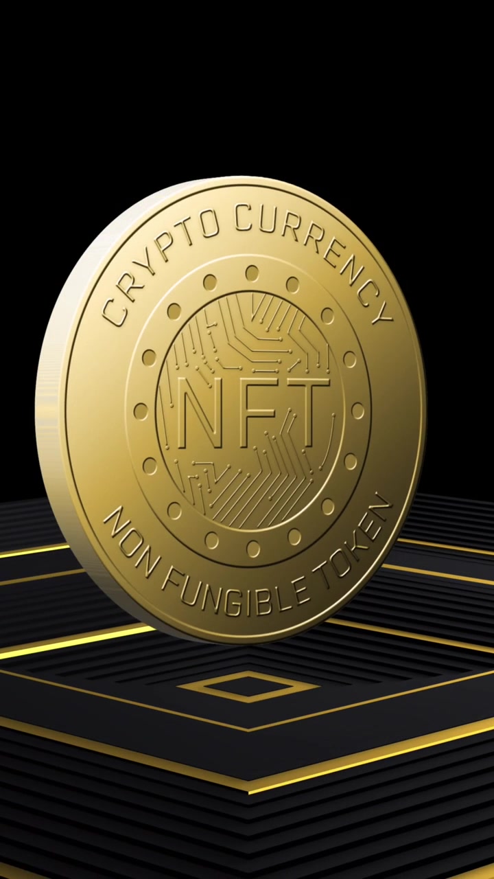 Animation of gold nft coin on black background