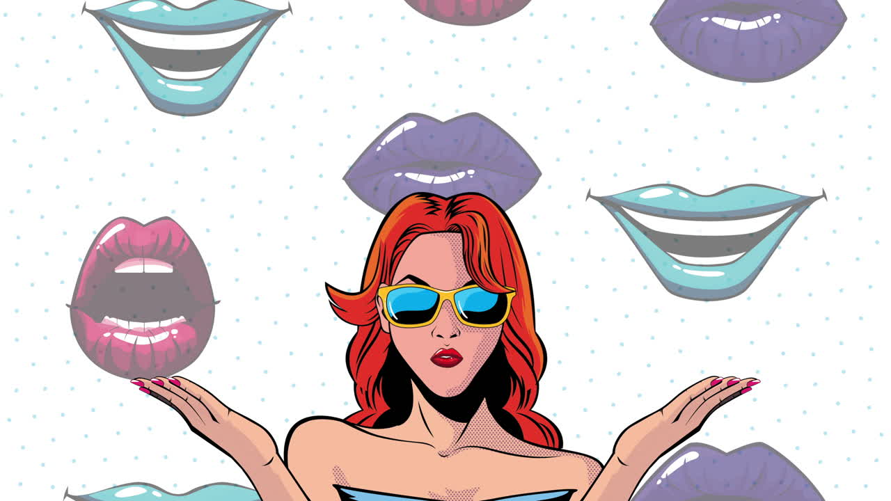 mujer de arte pop con gafas de sol y expresión sorprendida