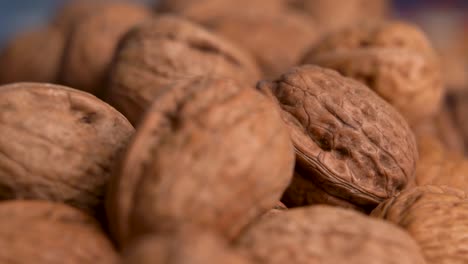 Close-up-view-of-macro-shot-walnuts-with-shell-on-the-table