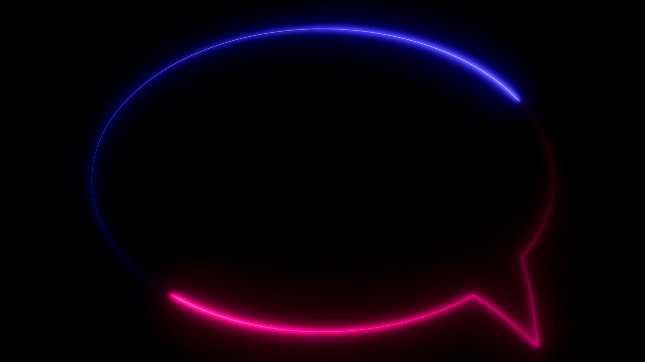 네온 분홍색과 보라색, 흑색 배경에 박이고 반이는 음성 거품의 표시