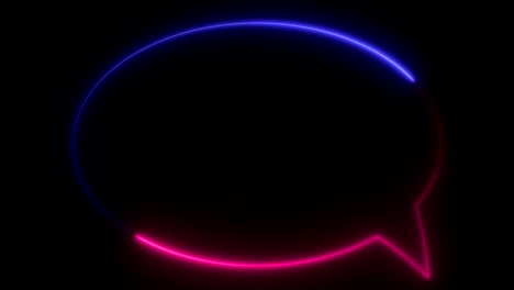 animación de luz. neon rosa y púrpura, señal parpadeante y brillante de burbuja de habla, sobre un fondo negro