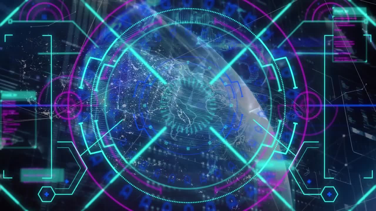 둥근 스캐너와 인터페이스의 애니메이션 및 플렉서스 네트워크의 글로브에 대한 데이터 처리