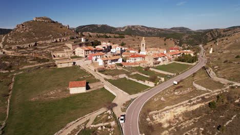 aerial view of castell de cabres top hill small village in spain, valencian community region