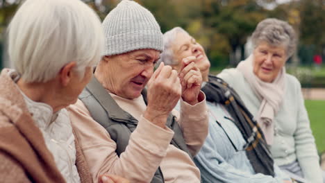 Friends,-talking-and-senior-people-in-park