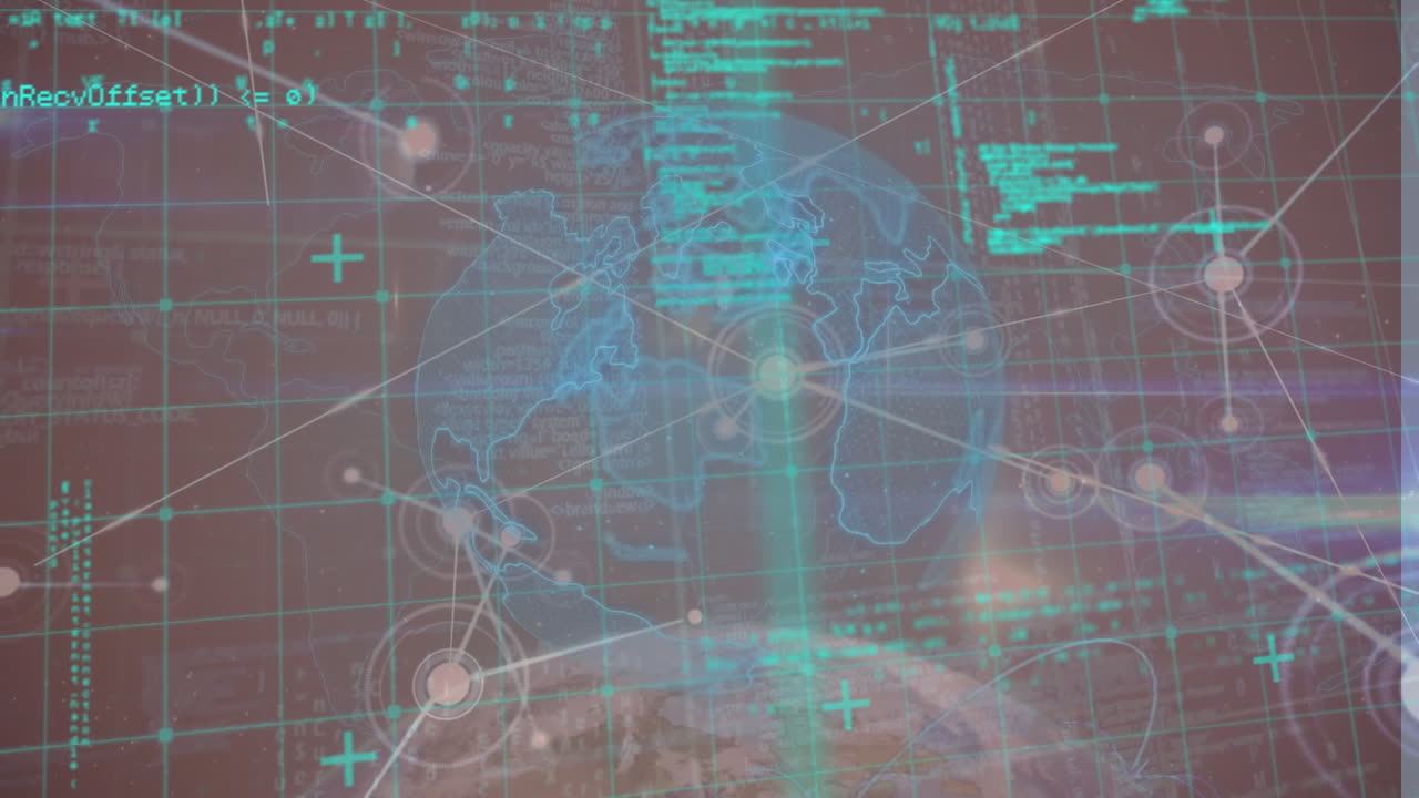 추상적인 배경에 대한 연결된 점, 그리드 패턴, 글로브, 프로그래밍 언어의 애니메이션