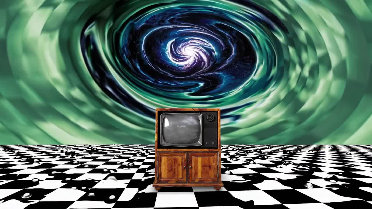 tv retro en un vórtice cósmico