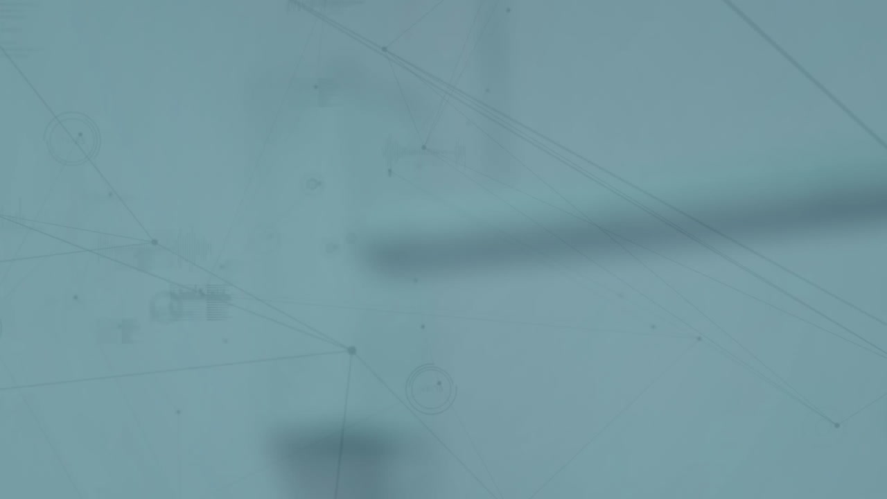 Animation of network of connections with glowing spots over blue background