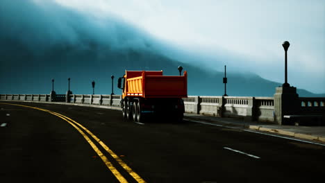 big lorry truck on the bridge