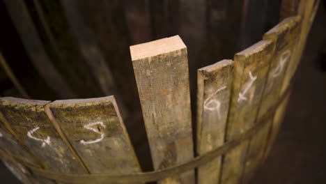 wooden wine barrel cask with chalk markings